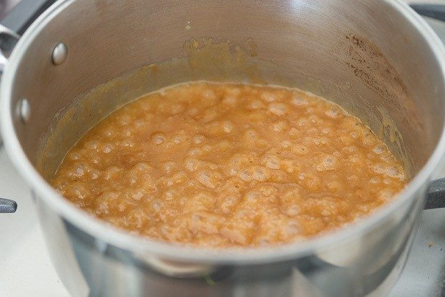 Caramel Sauce Simmering in Saucepan