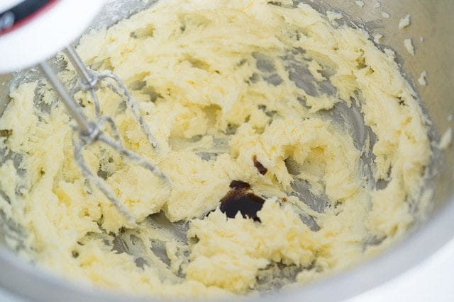 Creamed Butter and Sugar in Bowl with Vanilla