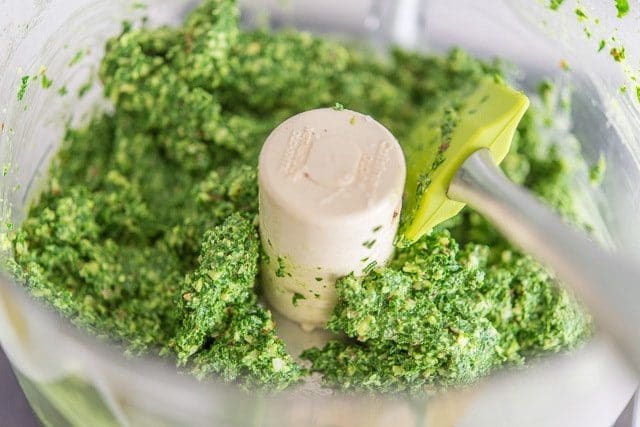 Kale Pesto in Food Processor Bowl