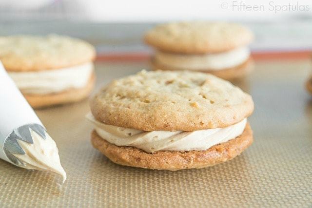 Peanut Sandwich Cookies - On Silicone Mat with Piping Bag