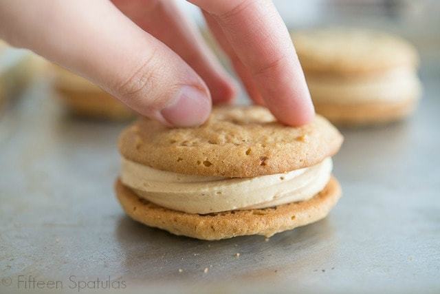 Pressing the Peanut Butter Sandwich Cookie Top Down to Make Into a Sandwich