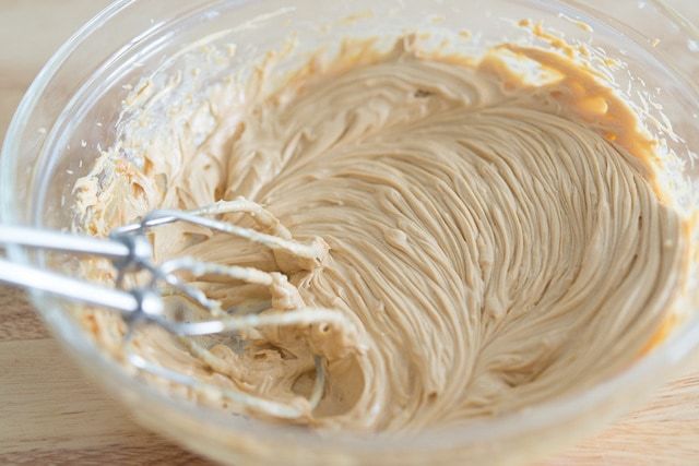 Whipped Peanut Butter Buttercream - In Glass Bowl with Beaters