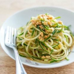 Spiralized Cucumber Noodle Salad Topped with Peanuts