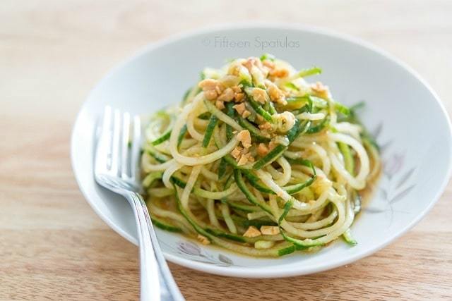 Cucumber Noodles - Tossed in Asian Sauce and Plated with Peanut on Top