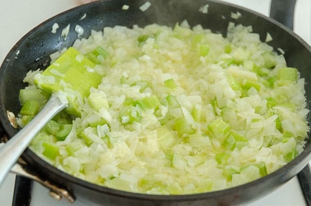 Sauteed Onion and Celery in Nonstick Skillet