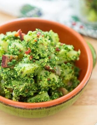 Warm Potato Salad with Kale Pesto & Bacon