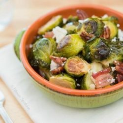 Brussels Sprouts on Dish with bacon and Ricotta Salad