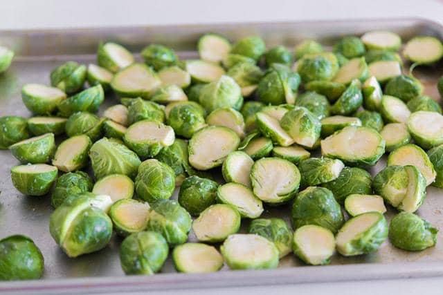 Halved Brussels Sprouts on Sheet Pan