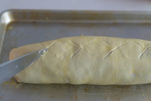 Scoring Puff Pastry with Sharp Knife in X shape