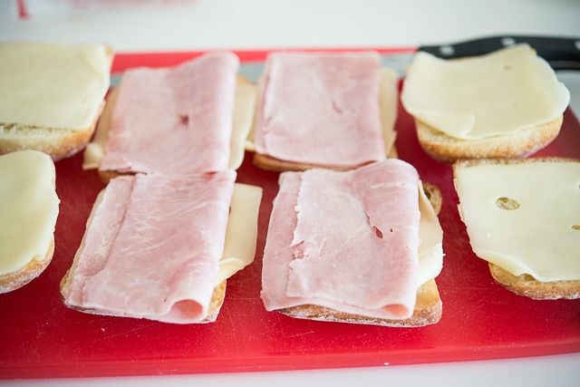 Ham and Cheese Slices on Ciabatta Rolls