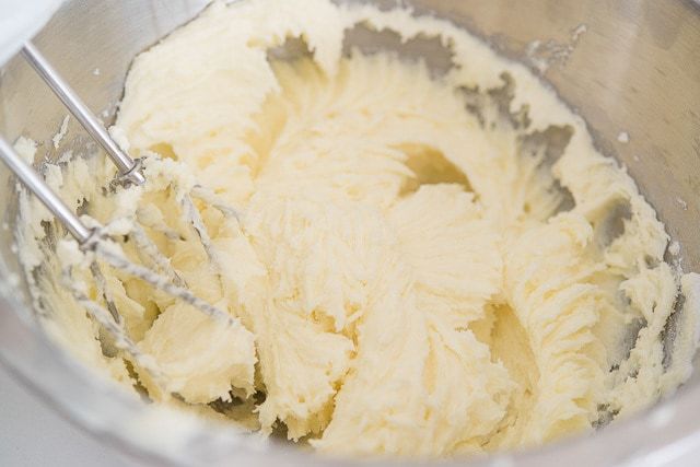 Whipped Pound Cake Batter from Scratch in Bowl