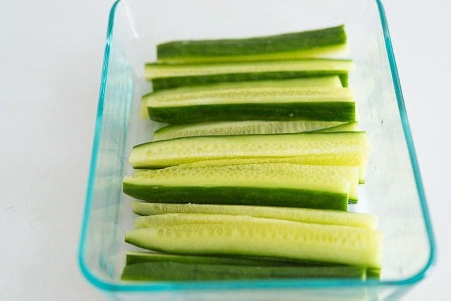 Cut Cucumbers in Glass Dish