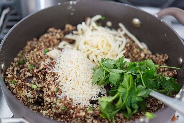 Cheese and Parsley Piles On Eggplant Quinoa Mixture