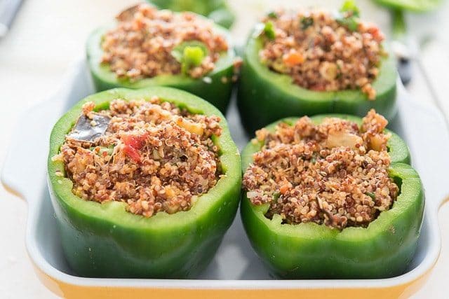 Green Bell Peppers Stuffed with Eggplant Quinoa Mixture