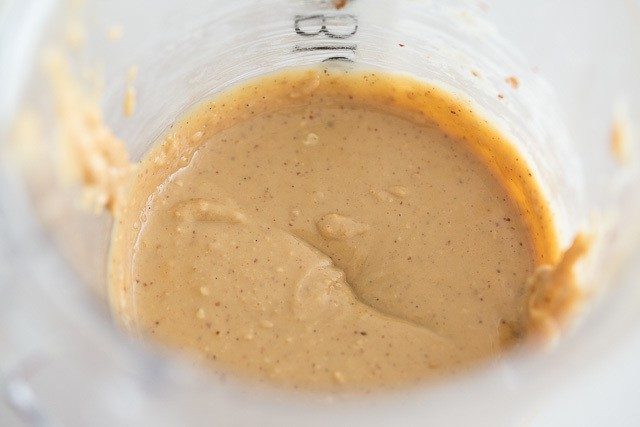 Blended Homemade Peanut Butter in Blender Jar