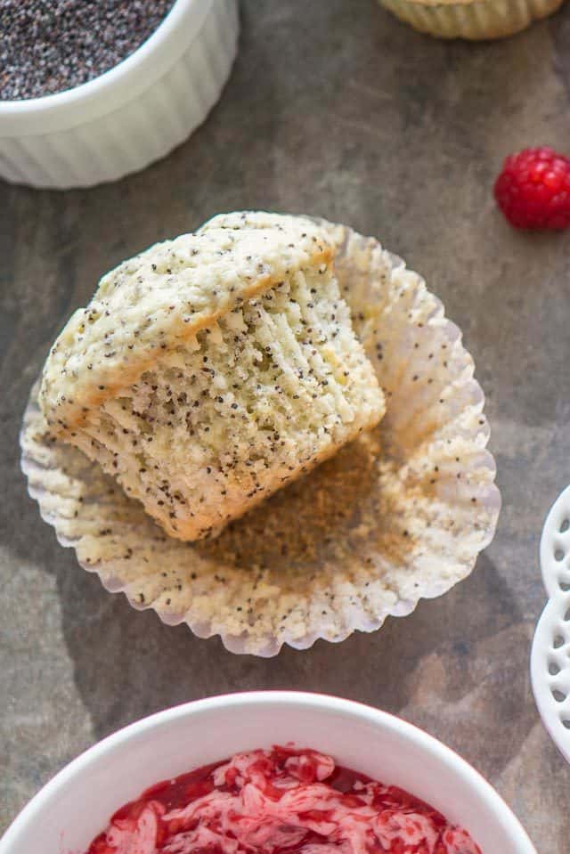Poppy Seed Muffins - With Paper Peeled Off to Show Poppy Seeds