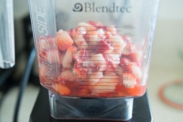 Chopped Macerated Strawberries in Blender Jar