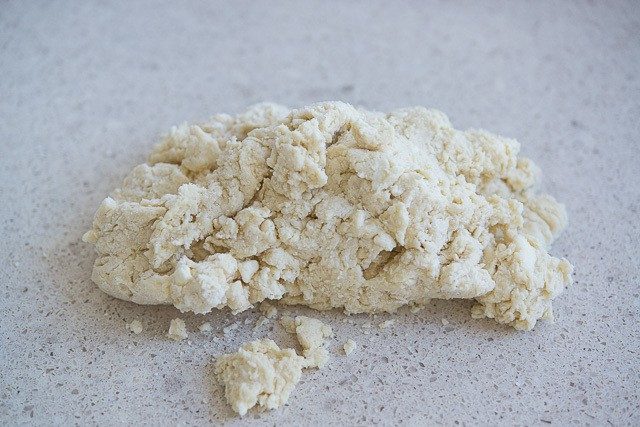 Scone Recipe Dough in Crumbles on Countertop