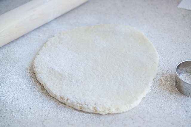British Scones Dough Rolled Into Circle On Countertop