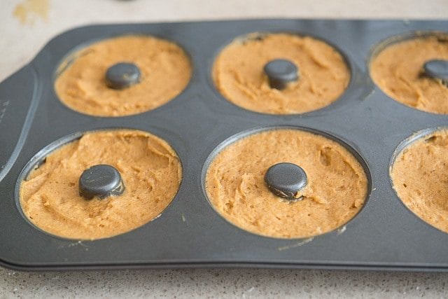 Donut Batter Spread into Donut Pan for Baking