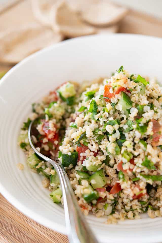 Tabbouleh - in a White Bowl with Spoon