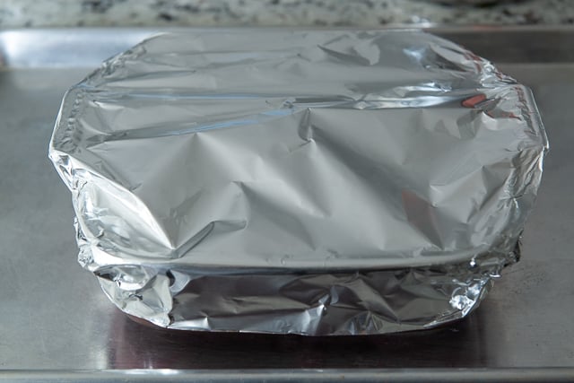 Foil Covering the Chicken and Rice Dish