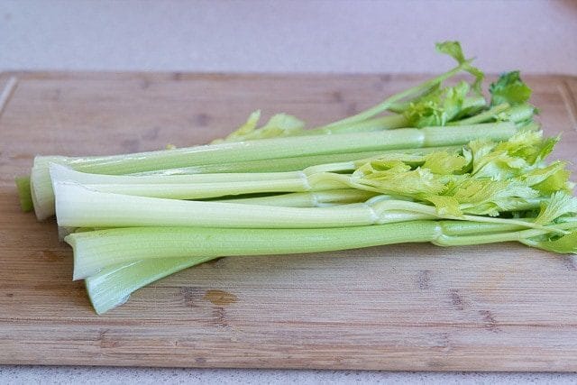 Celery Stalks on Wooden Board