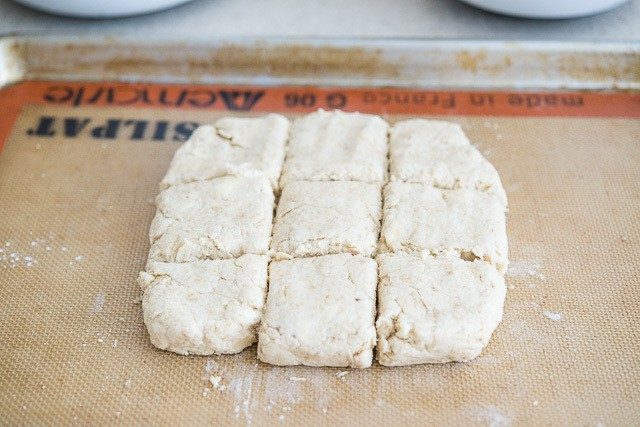 Scone Dough Squares on Silicone Mat