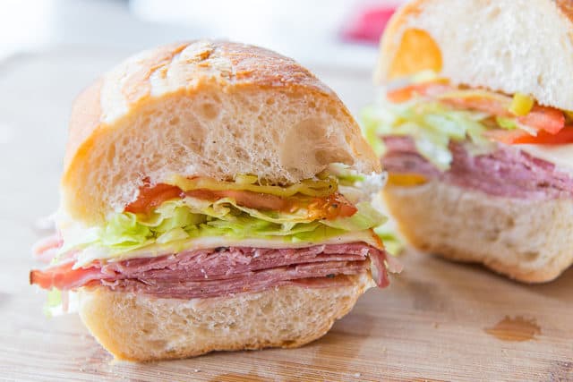 Italian Sandwich Recipe - Served on Wooden Board with 4 Meats and Veggie Filling