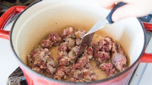 Sweet Italian Pork Sausage Browned for Soup in Pot