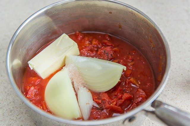 Adding Onions and Butter to Canned Tomatoes