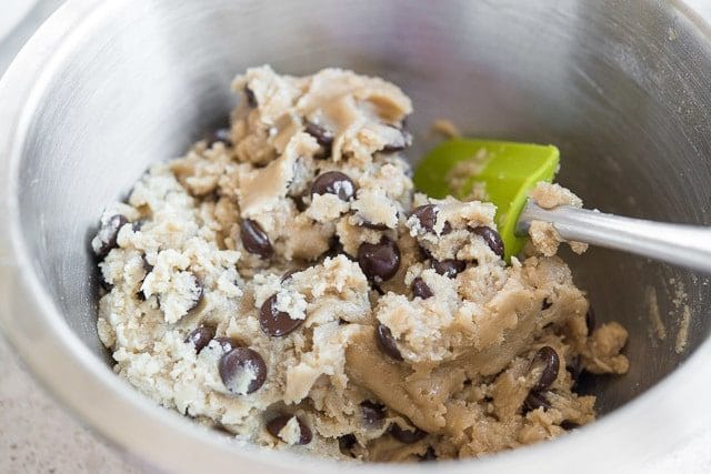 Chocolate Chip Cookie Dough in Bowl with Spatula