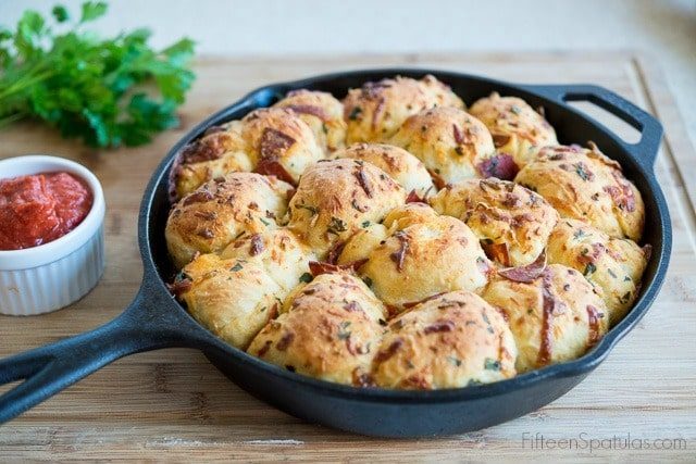 Cast Iron Skillet with Pepperoni Garlic Knots