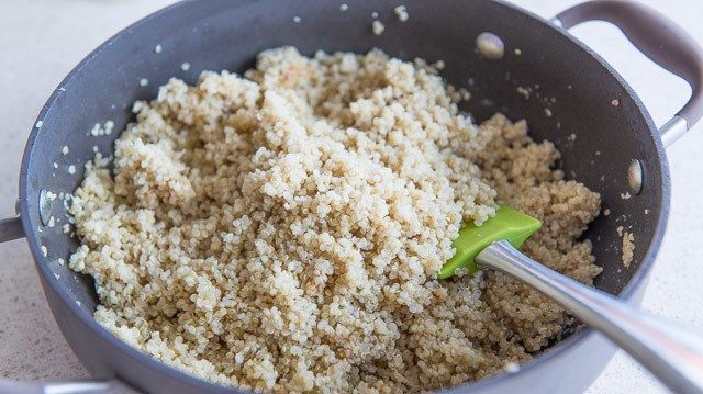 Fluffy Cooked Quinoa in Nonstick Pan