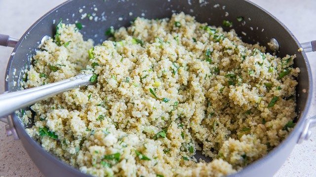 Leftover Quinoa in Pan with Herbs, Egg, and binding Ingredients