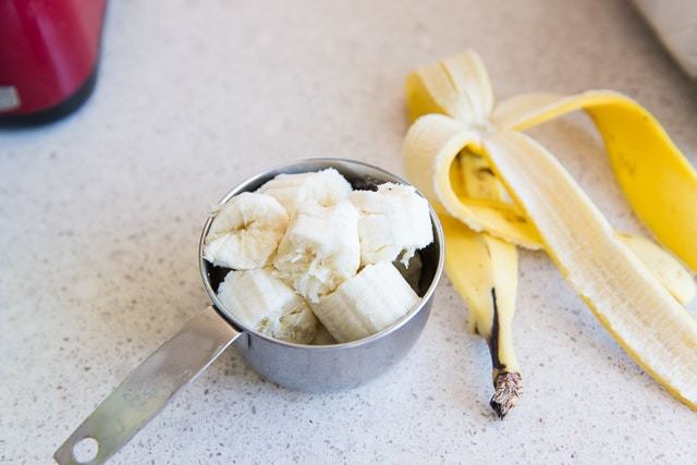 Chopped Up Banana in Measuring Cup