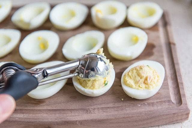 How to Fill Deviled Eggs - Using a Cookie Scoop instead of Piping
