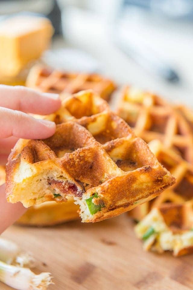 Savory Waffles - with Bacon and Green Onion Shown Inside