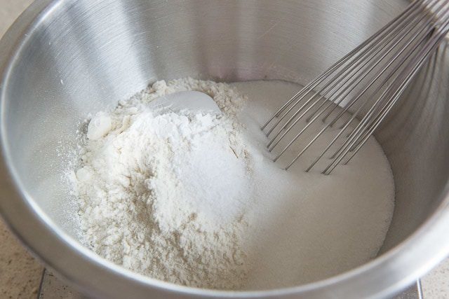 Flour, Leavener, and Salt with Whisk in Mixing Bowl