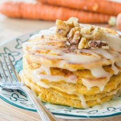 Carrot Cake Pancakes - Drizzled with Cream Cheese Glaze and Walnuts
