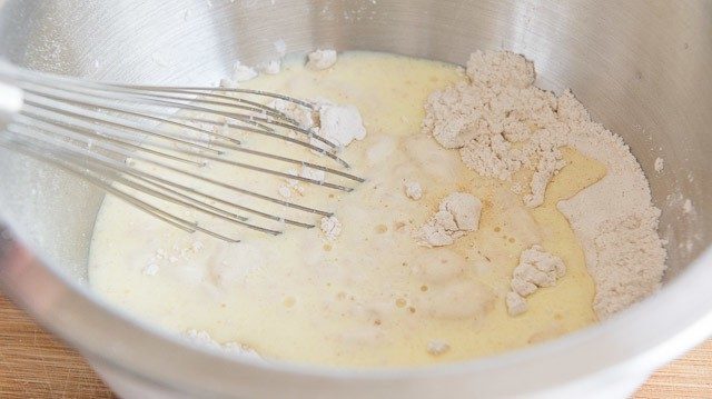 Dry Ingredients, Wet Ingredients, and Whisk in a Mixing Bowl