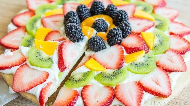 Slice of Fruit Pizza - with Strawberry Slices, Kiwi, Mango, Blackberries, and Mandarins