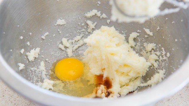 Butter, Vanilla, and Egg in mixing Bowl