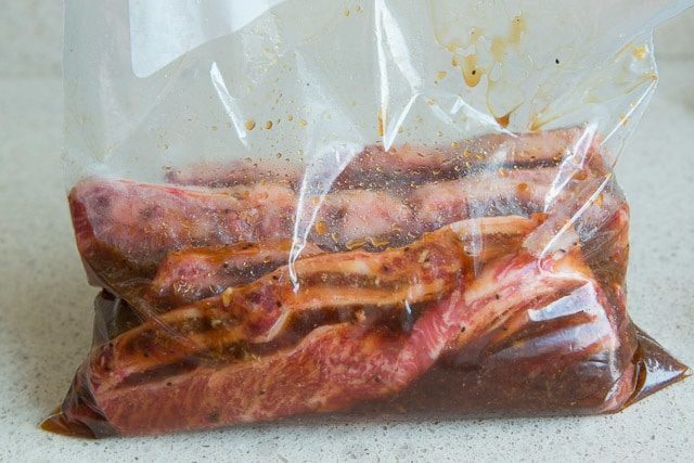 Kalbi in a Plastic Bag Marinating in the Sauce