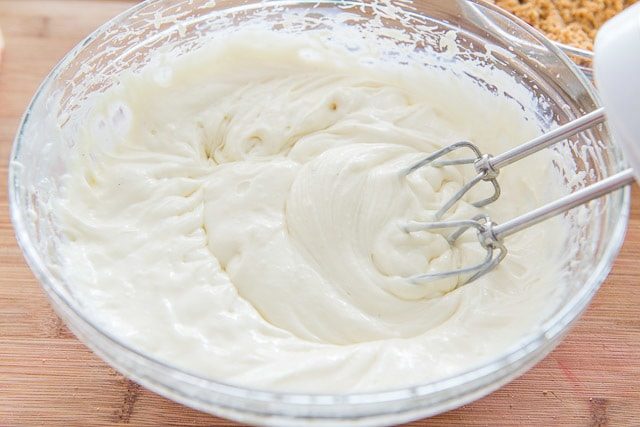 Whipped Cream Cheese, Sweetened Condensed Milk, and Vanilla in Bowl