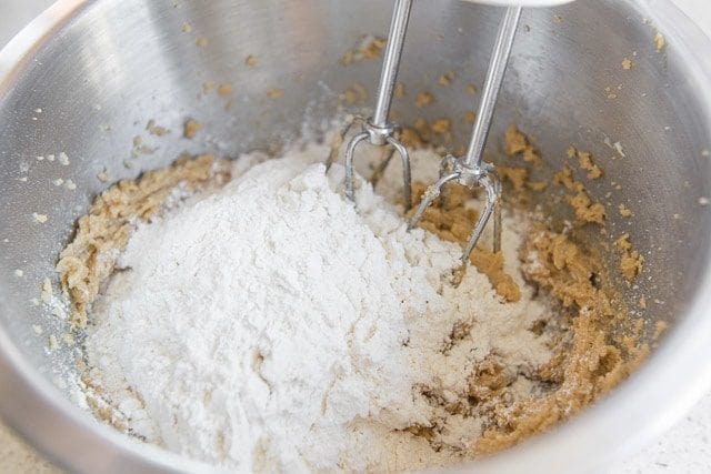 Flour Dry Ingredients Added to Creamed Butter and Sugar