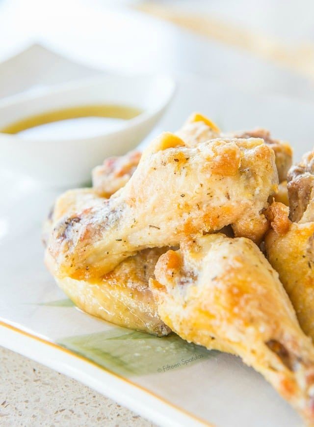 Garlic Parmesan Wings - Piled on a Platter with Dipping Sauce