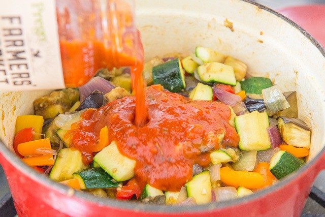 Easy Ratatouille Recipe - Combining Fresh Vegetables and Tomato Sauce in Pot