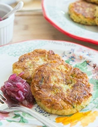 Zucchini Chickpea Fritters with Red Onion Marmalade