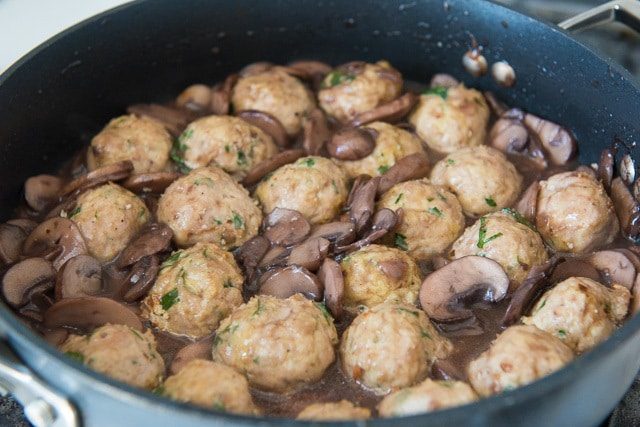 Healthy Turkey Mushroom Meatballs In Skillet